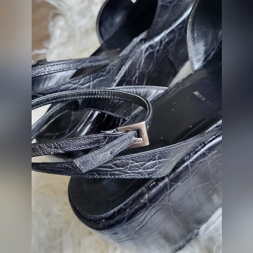 PRADA Black Croc-Embossed Ankle Strap Platform